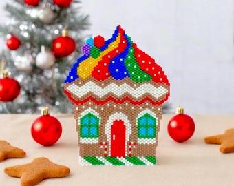 Peyote and Brick Stitch Gingerbread House Pattern, PDF Beaded Christmas File Miyuki Delica