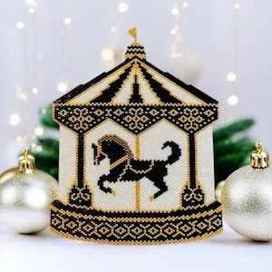 Peyote and Brick Stitch Carousel Pattern, Beaded Digital Christmas Horse File
