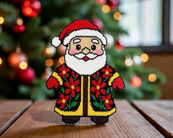 Santa Beading Pattern PDF - Peyote & Brick Stitch Ornament with Miyuki Delica Beads - Christmas Seed Bead Design for Advanced Beaders