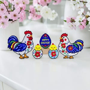 Ensemble de motifs de Pâques en perles de coq, poule et poussin – point brick, peyotl PDF lot
