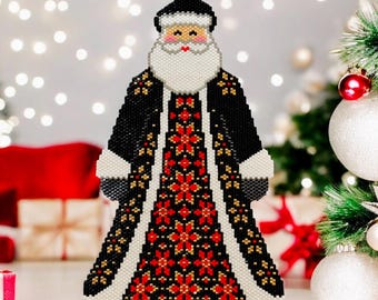 Peyote and Brick Stitch Santa Claus Pattern, Christmas PDF Beaded Digital File