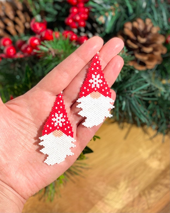 Peyote and Brick Stitch Earrings Patterns Christmas Gnome
