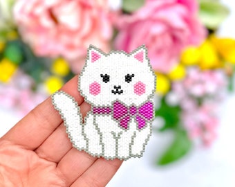 Cute Cat - Brick and Peyote Stitch Pattern, Seed beads Cat Pattern, Digital Download, PDF Beaded Pattern, Miyuki Delica Pattern, Beaded Cat