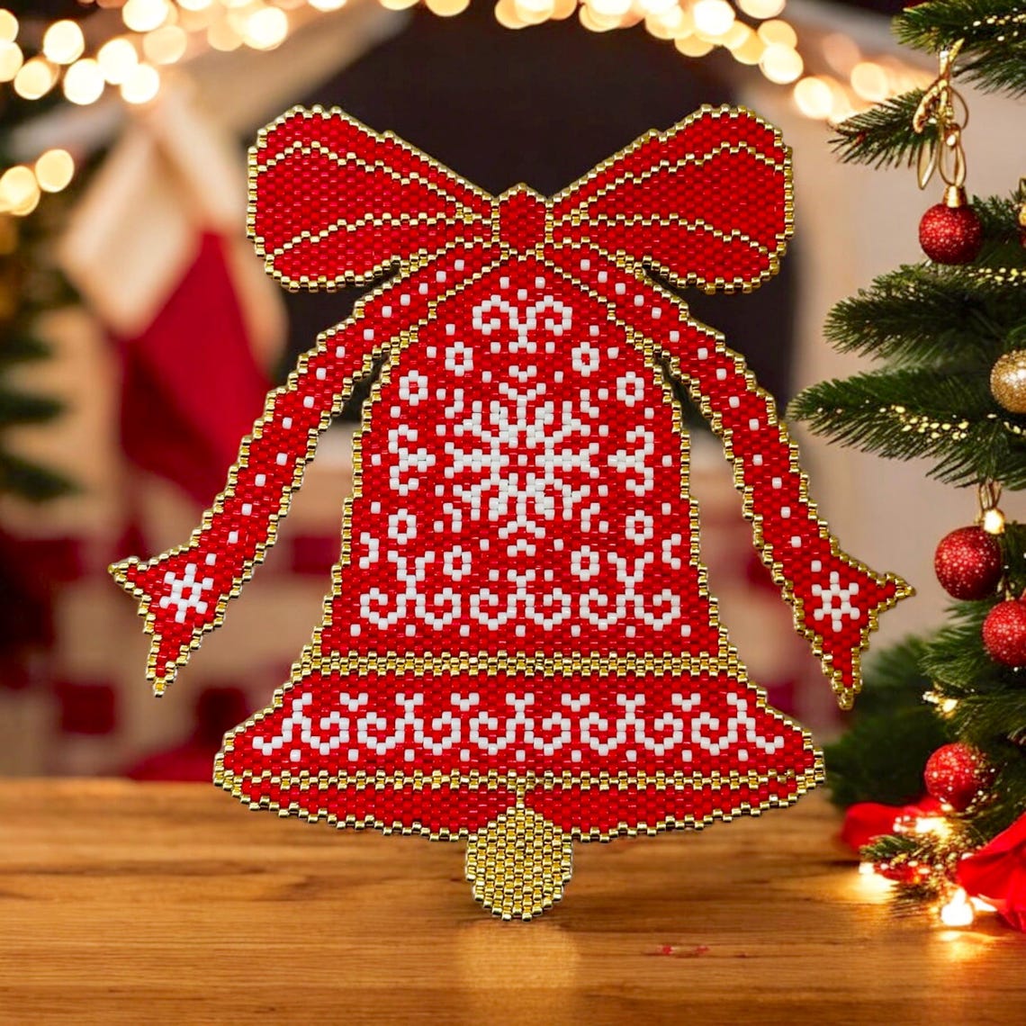 Peyote Stitch and Brick Stitch Christmas Bell Pattern, Christmas Bell ...