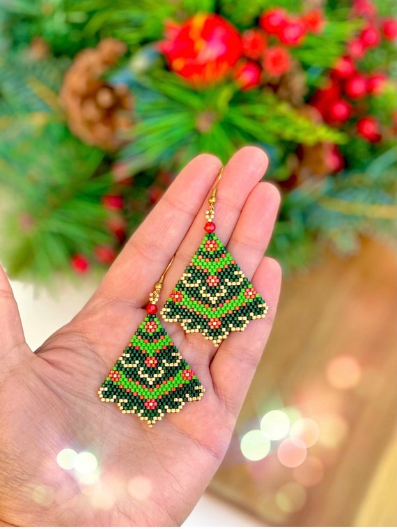 Gold Triangle Earrings Ornament - Seed Bead Embroidery Kit