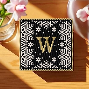 Peyote Stitch and Brick Stitch Beaded Coaster/Tile Pattern Letter W, Beaded Peyote Stitched Coaster Digital Pattern, Coaster, Beaded Tile