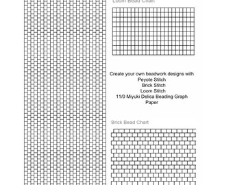 Brick Stitch, Peyote Stitch and Loom Stitch Beading Graph Paper,11/0 Miyuki Delica Beading Graph Paper, Pattern Sheet, Printable PDF Charts