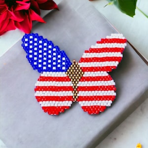 Brick Stitch Butterfly Pattern, Brick Stitch Pattern, Digital file pdf, Brick Stitch PDF Pattern, Beaded Butterfly, USA Flag Butterfly