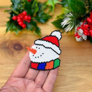 Peyote Stitch and Brick Stitch Snowman Pattern, Christmas ornament pattern, digital file, Snowman, Beadwork Miyuki Delica Size 11 patterns