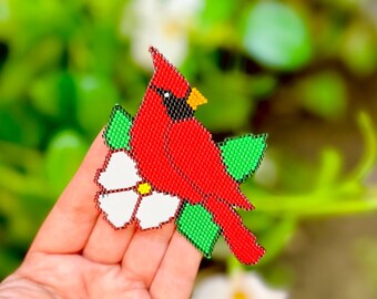 Cardinal Bird Brick Stitch Pattern, Miyuki Delica Beads (digital