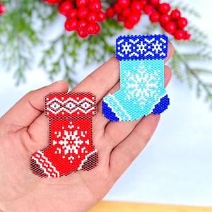 Peyote- och tegelstygnssockor, julmönster, julmönster med rosor och pärlor, pärldekoration, Miyuki Delica, digital nedladdning