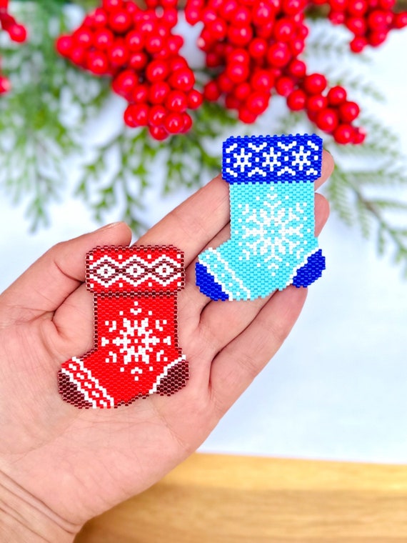 Peyote and Brick Stitch Christmas Socks Christmas Pattern Seed Beads X mas Pattern Beaded Ornament Miyuki Delica Digital Download Etsy