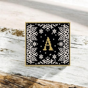 Base para copos/azulejos com contas em ponto peyote e ponto tijolo, letra A, base para copos com contas em ponto peyote, padrão digital, base para copos, azulejo com contas