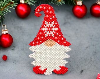 Peyote and Brick Stitch Gnome Pattern, Digital Download, PDF Beaded Pattern, Beaded Pattern, Peyote Stitch, Brick Stitch, Christmas Ornament