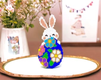 Peyote Egg Beading Pattern, Brick Stitch Bead Pattern, Easter Bunny pattern, Seed Beading Easter Bunny Pattern Miyuki Delica Size 11/0