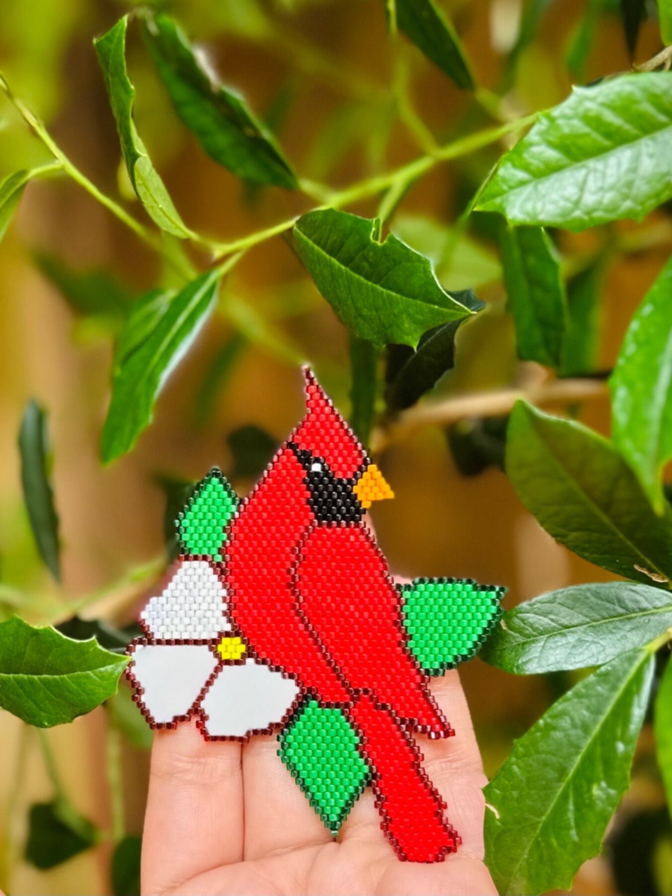 Cardinal Bird Brick Stitch Pattern, Miyuki Delica Beads (digital