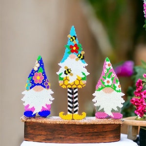 COMBO-Garden Gnomes Peyote or Brick Stitch Bead Pattern, Gnome pattern, Seed Beading Gnome Pattern 11/0 Miyuki Delica, Garden Gnomes, Gnomes