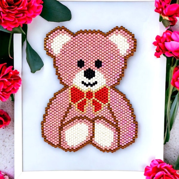 Teddy Bear - Peyote and Brick Stitch Pattern, Odd Count, Beadwork Pattern Miyuki Delica Size 11 Patterns, Beaded Teddy Bear, Stitch Pattern