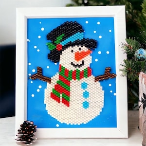 Peyote Stitch and Brick Stitch Snowman Pattern, Christmas ornament pattern, digital file, Snowman, Beadwork Miyuki Delica Size 11 patterns