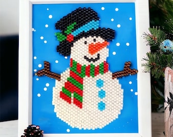 Peyote Stitch and Brick Stitch Snowman Pattern, Christmas ornament pattern, digital file, Snowman, Beadwork Miyuki Delica Size 11 patterns