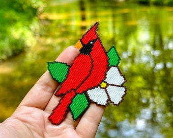Cardinal Bird Brick Stitch Pattern, Miyuki Delica Beads (Digital Download)