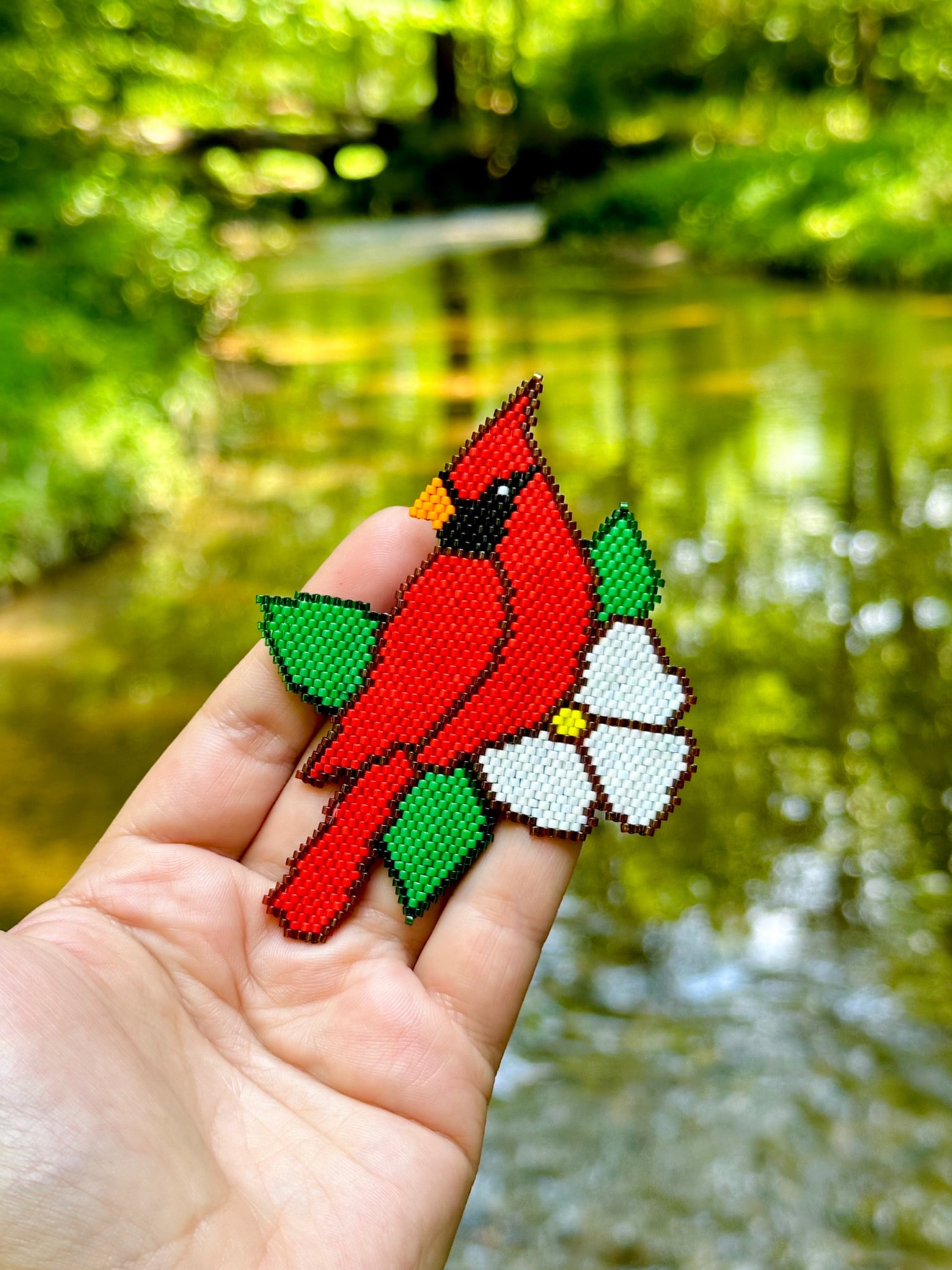 Cardinal Bird Brick Stitch Pattern, Miyuki Delica Beads (digital