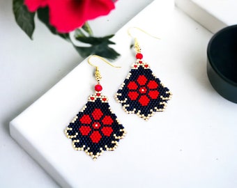 Brick Stitch Earrings Pattern, Beadwork Jewelry (PDF Pattern)
