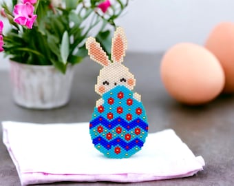 Easter Bunny and Egg Peyote or Brick Stitch Bead Pattern, Easter Bunny pattern, Seed Beading Easter Bunny Pattern Miyuki Delica Size 11/0