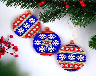 COMBO Brick Stitch and Peyote Stitch Christmas Ball Pattern,Digital Download, PDF Beaded Pattern, Beaded Pattern, Peyote Stitch,Brick Stitch