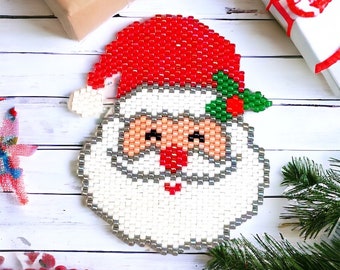 Peyote Stitch and Brick Stitch Santa Claus Pattern, Christmas Banner, PDF Beaded Pattern, Beaded Pattern, Odd count, Stitch Pattern, Santa