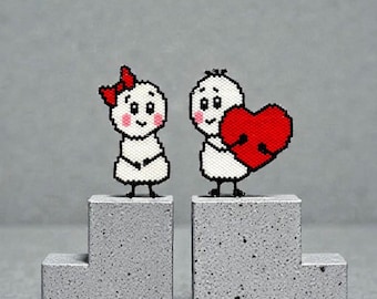 Peyote and Brick Stitch Cute Valentine Couple - Boy and Girl - Digital Download