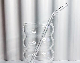 Pajita de vidrio reutilizable: borosilicato doblado, ecológica, con cepillo.