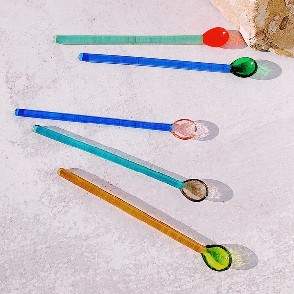 Handmade reusable Glass spoons. Perfect for honey, sugar, desserts or condiments.