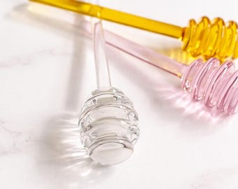 Cuchara de miel de vidrio: hecha a mano, utensilio de cocina minimalista, regalo para amantes del té, agitador de vidrio transparente rosa ámbar.