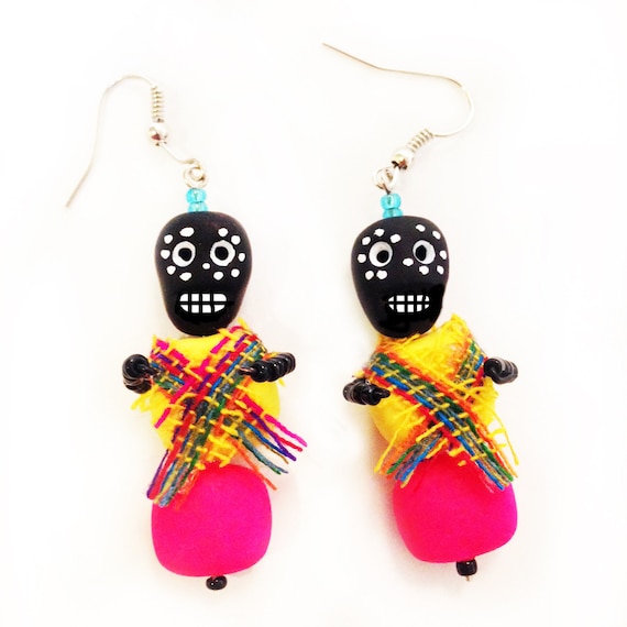 Mexican kitsch day of the dead earrings-Polymer clay