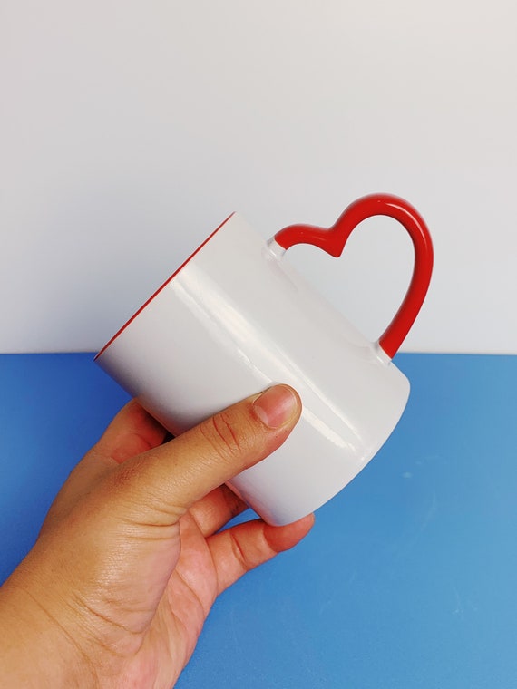 Valentine’s Special Red heart handle-Customized mug- Send me your own design for a perfect gift!