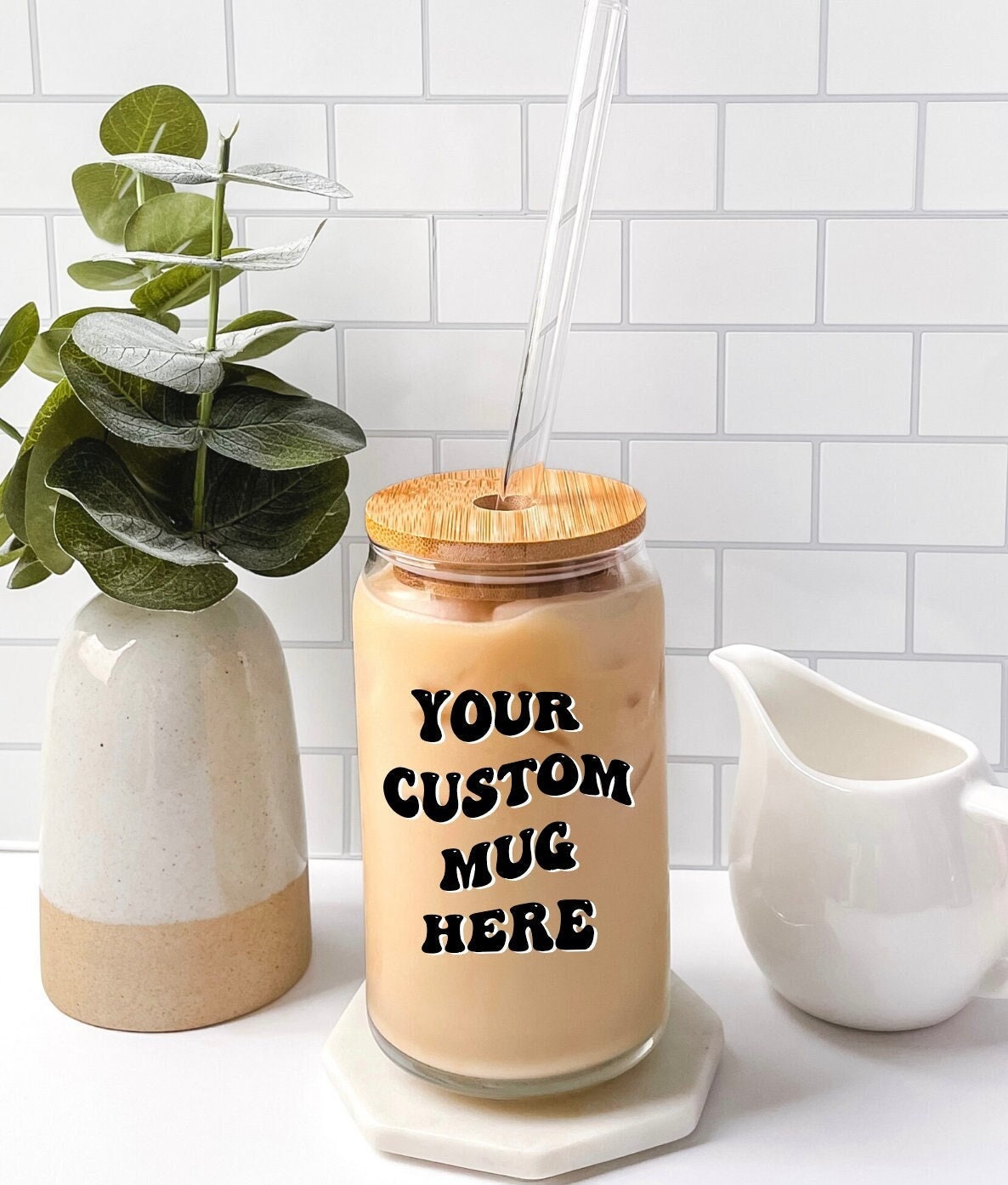 Personalized Iced Coffee Glass with Bamboo Lid & Plastic Straw, 16 oz Can  Shaped Coffee Cup, Custom …See more Personalized Iced Coffee Glass with