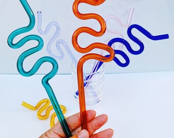 Crazy Wobbly Glass drinking straw- reusable and Handmade by local artist- Limited Edition.