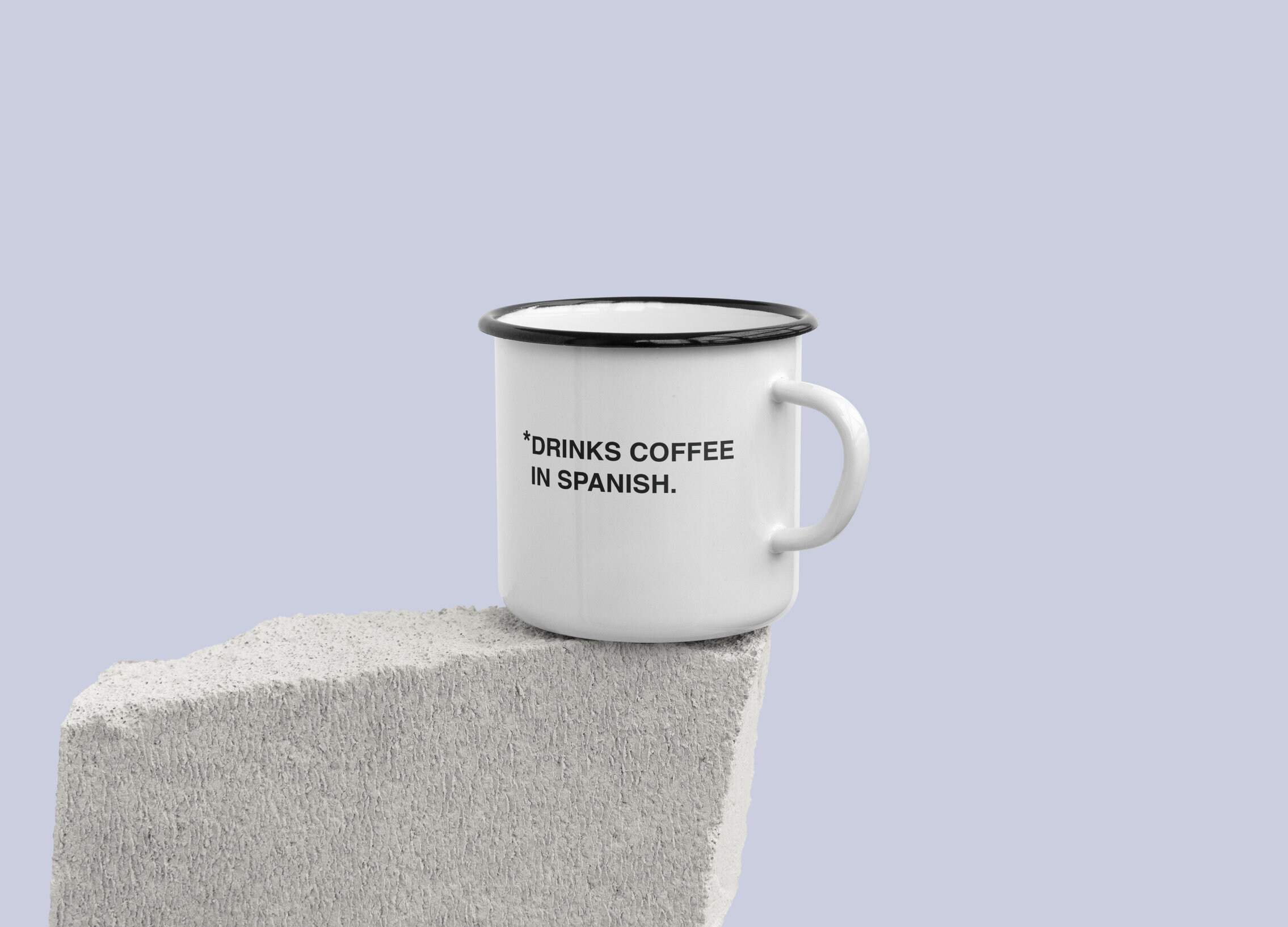 Drinks coffee in Spanish Enamel mug
