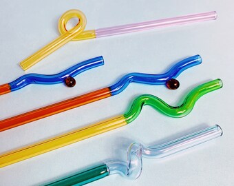 Glass drinking reusable colored straw- Cocktail,Milk,Tea, iced latte, iced coffee, matcha straw.