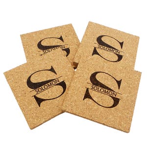 Coasters Personalized, Square Set of 4, Cork - Custom Coasters - Personalized Coasters - Coasters Monogrammed