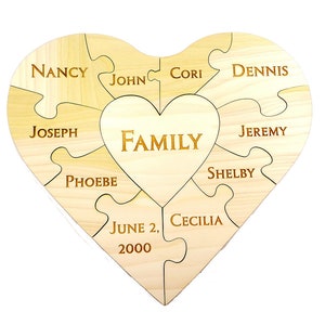 Custom Family Wooden Heart Puzzle Family Unity Puzzle Pregnancy Puzzle Wedding Announcement Puzzle Baby Reveal 11 PC Engraved image 1