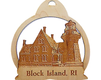 Unique Block Island Lighthouse Christmas Tree Ornaments - Handmade Block Island Rhode Island Gifts - Wooden Lighthouse