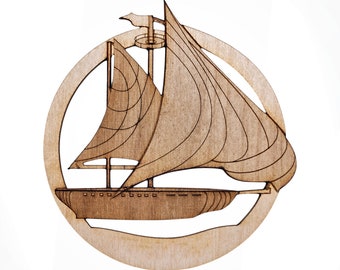 Ornement personnalisé de voilier, souvenir de régate unique, décoration de vacances de voilier en bois, cadeau voilier pour capitaine, Noël nautique