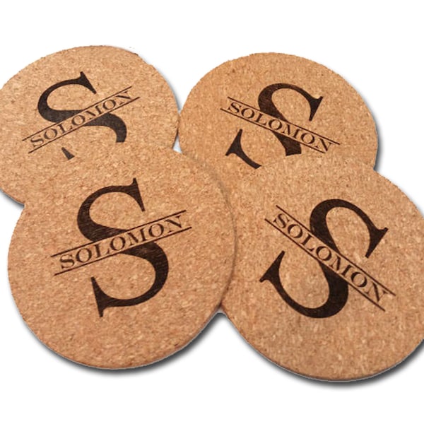 Personalized Coasters, Set of 4 - Cork Coasters - Custom Coasters - Monogram Coasters - Custom Kitchen Accessories - Eco-Friendly Gift