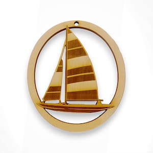 Personalized Sailboat Ornament, Unique Sailboat Gifts for Wedding Guests, Wood Sailboat Holiday Decorations, Beach Wedding Favors for Guests