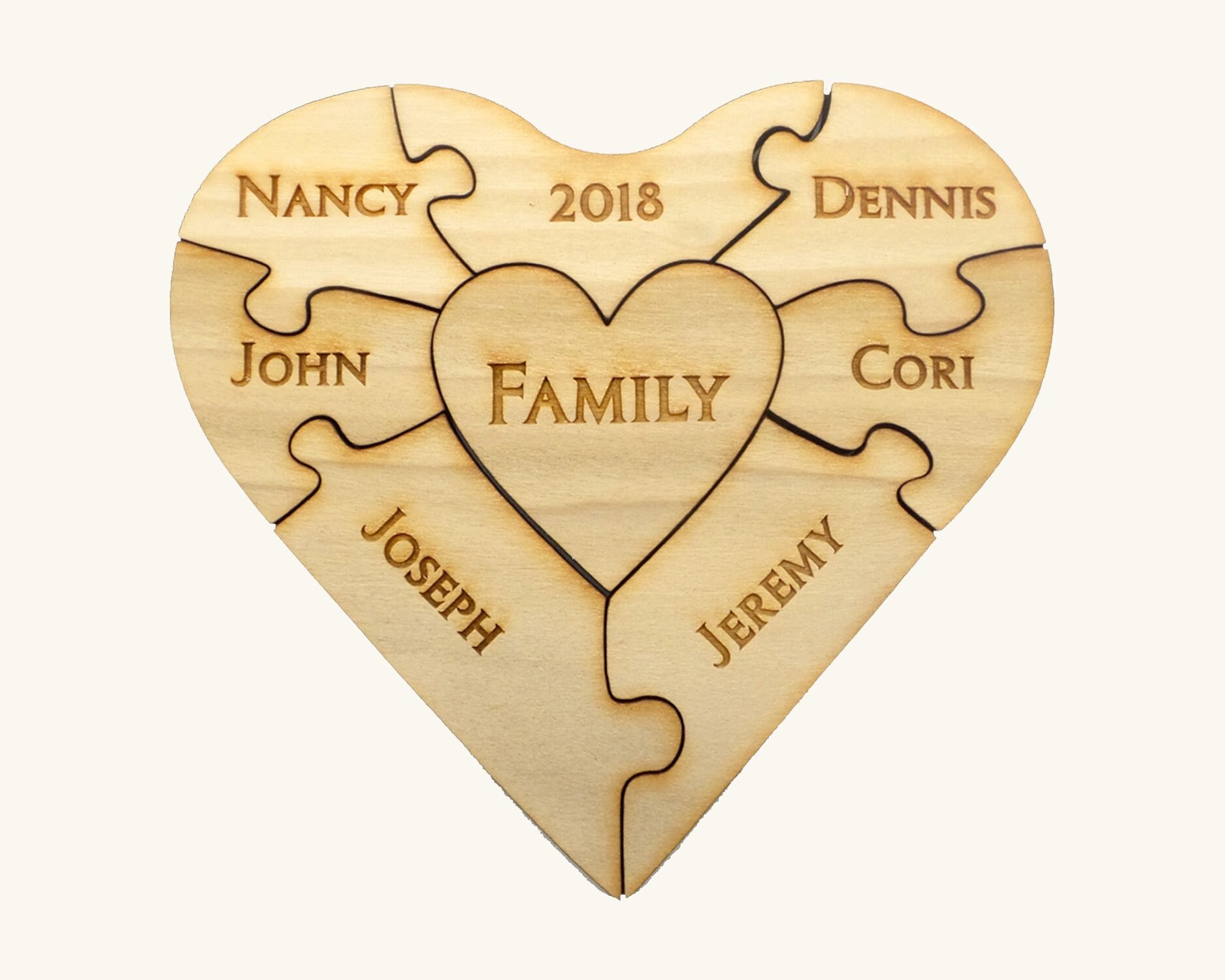 Personalized Wooden Heart Puzzle Design Christmas Ornament 