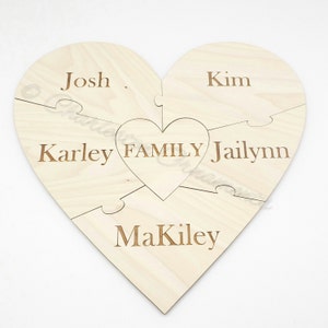 Custom Family Wooden Heart Puzzle - Family Unity Puzzle - Pregnancy Puzzle - Wedding Announcement Puzzle - Baby Reveal - 6 PC - Engraved