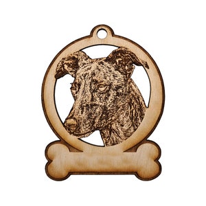 Personalized Greyhound ornament, wooden dog ornament, Christmas tree decoration, unique dog ornament, handmade pet ornament, Greyhound Christmas ornament, custom dog decor, sustainable wood ornament, Greyhound gift