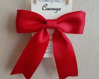 Courage, red hair bow, satin ribbon, womens, ladies, girls, fancy, barrette, clip